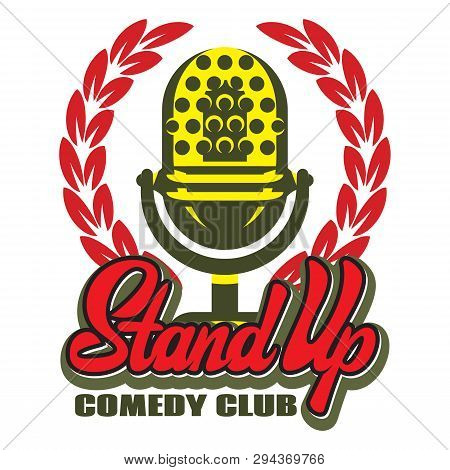 Color Vector Illustration With Microphone And Wreath For Stand-up.