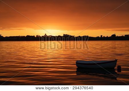 Cloudy Dark Intense Sunrise Over Tauranga Harbor New Zealand