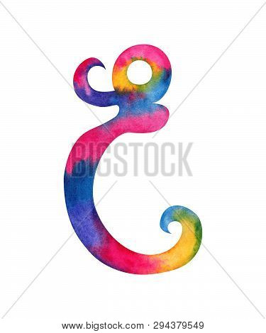 Hand Painted Watercolor English Letter E Whit Gentel Pink, Blue, Purple And Yellow Splashes