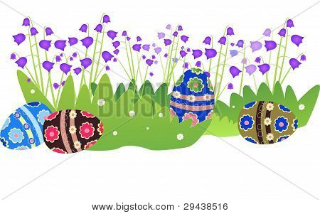 Illustration with Easter egg and bluebell