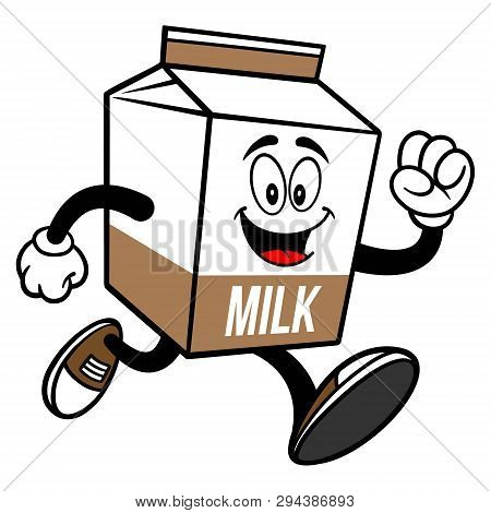 Chocolate Milk Carton Mascot Running - A Cartoon Illustration Of A Chocolate Milk Carton Mascot.