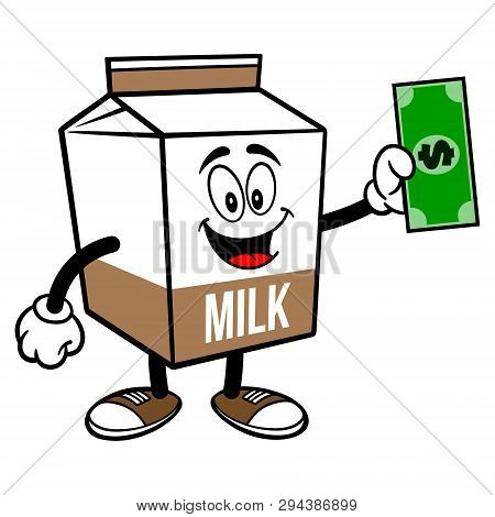 Chocolate Milk Carton Mascot With A Dollar - A Cartoon Illustration Of A Chocolate Milk Carton Masco