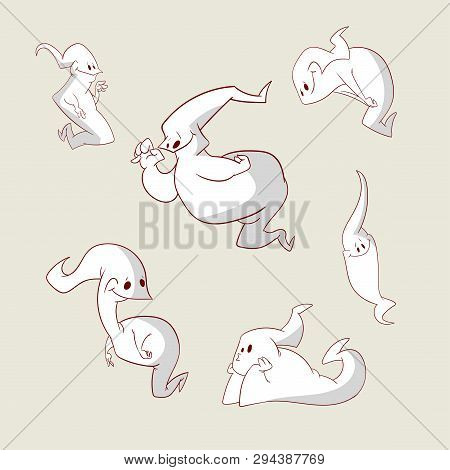 Collection Of Different Vector Cartoon Ghost Illustrations