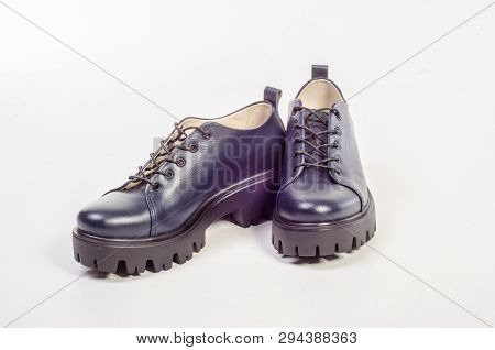 Womens Flat Photo Black Shoes Isolated On White Background