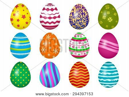 Colorful Collection Of Easter Eggs Isolated On White Background. Vector Illustration
