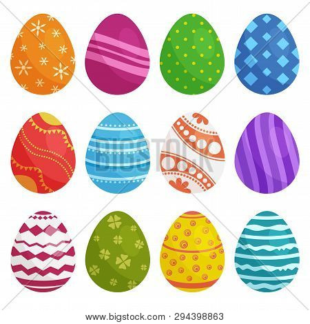 Colorful Collection Of Easter Eggs Isolated On White Background. Vector Illustration
