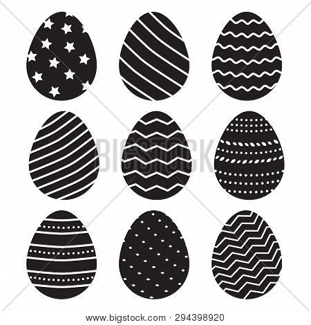 Black Easter Eggs Isolated On White Background. Vector Illustration