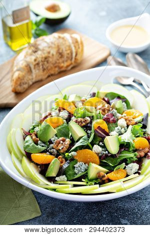 Fresh Salad With Bleu Cheese, Walnuts, Apples, Mandarin Oranges And Avocados