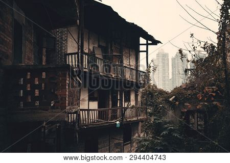 Balcony closeup in Xiahao Old street in Chongqing, China.