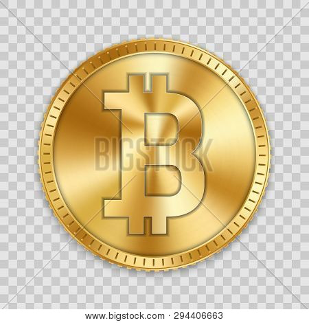 Creative Vector Illustration Of 3d Golden Bitcoin Coin Isolated On Background. Art Design Digital Cu