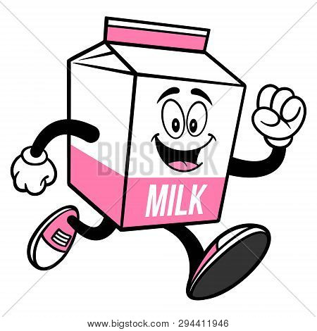 Strawberry Milk Carton Mascot Running - A Cartoon Illustration Of A Strawberry Milk Carton Mascot.