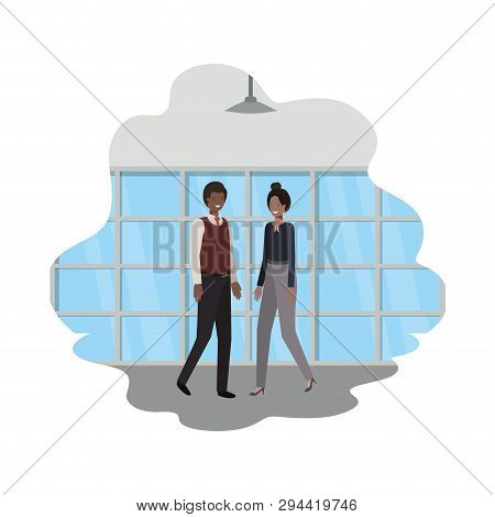 Cuople Of Business With Wall And Windows Vector Illustration Desing