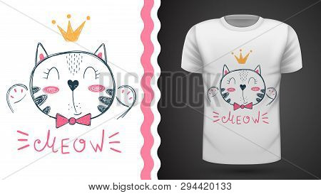 Pretty Kittty Idea For Print T-shirt. Hand Draw