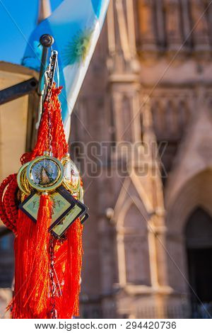 Lujan, Buenos Aires, Argentina, April 7, 2019: Sale Of Religious Articles In Street Stalls In Lujan