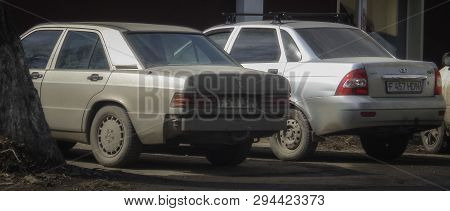 Kazakhstan, Ust-kamenogorsk, March 29, 2019: Mercedes-benz 190 (w201) And Lada Priora