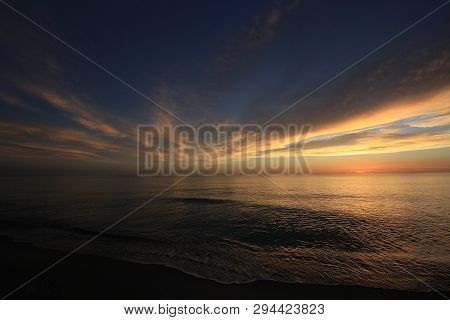 Sunset Over The Gulf Of Mexico On Captiva Island Off The West Coast Of Florida In Summer.