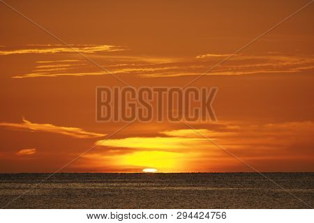 Sunset Over The Gulf Of Mexico On Captiva Island Off The West Coast Of Florida In Summer.