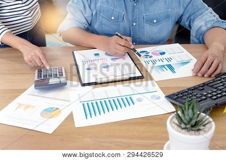 Senior Businessman Work With Friend On The Table With Computer Laptop Calulator ,working Data Analys