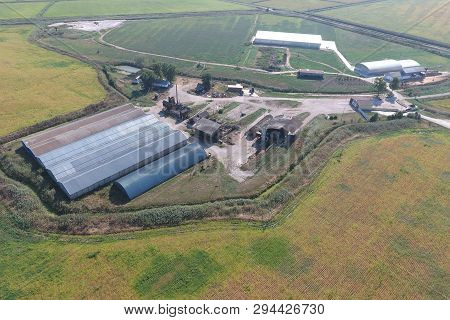 Top View Of The Hangars. Hangar Of Galvanized Metal Sheets For The Storage Of Agricultural Products 