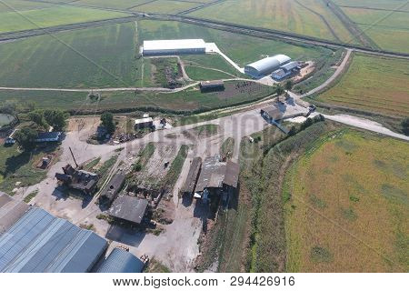 Top View Of The Hangars. Hangar Of Galvanized Metal Sheets For The Storage Of Agricultural Products 
