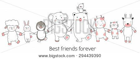 Cute Baby Animals Cartoon Hand Drawn Style,for Printing,card, T Shirt,banner,product.vector Illustra