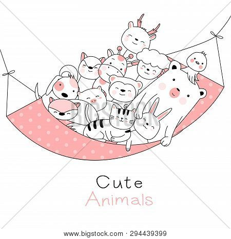 Cute Baby Animals Cartoon Hand Drawn Style,for Printing,card, T Shirt,banner,product.vector Illustra