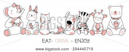 Cute Baby Animals Cartoon Hand Drawn Style,for Printing,card, T Shirt,banner,product.vector Illustra