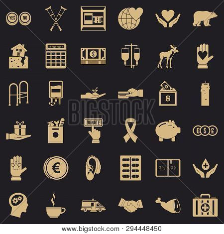 Help In Donation Icons Set. Simple Style Of 36 Help In Donation Vector Icons For Web For Any Design