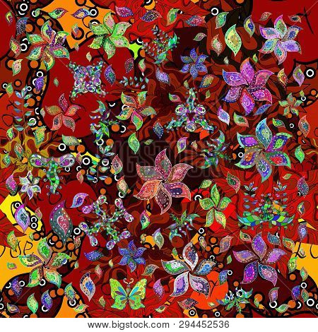 Seamless Abstract Retro Background Design. Pattern. Vector. Tender Fabric Pattern. Black, Red And Br