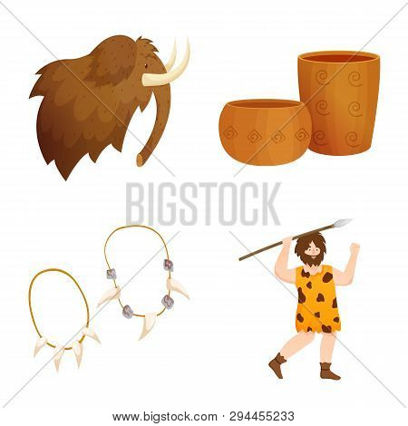 Vector Illustration Of Age And Stone Sign. Set Of Age And Primitive Vector Icon For Stock.