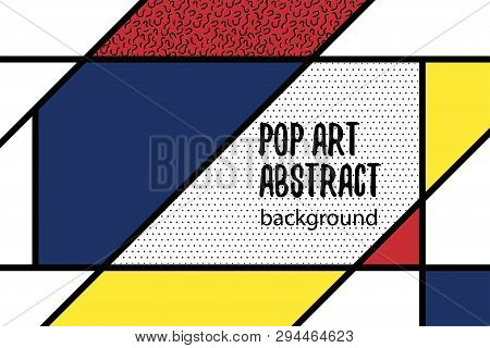 Retro Mondrian Red Yellow Blue Geometric Background. Minimal Trendy Fashion Style Poster. Line Art D