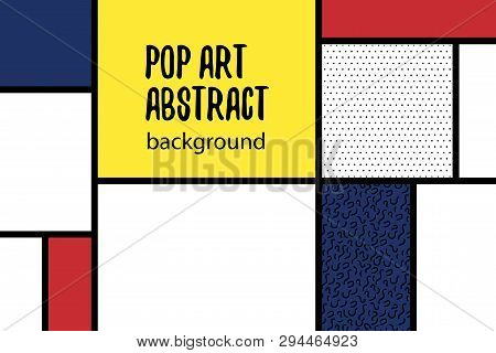Retro Mondrian Red Yellow Blue Geometric Background. Minimal Trendy Fashion Style Poster. Line Art D