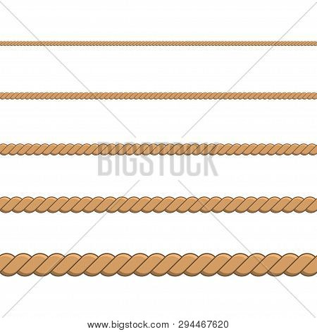 Set Of Seamless Pattern Straight Rope. Nautical Yellow Woven Ropes In Different Sizes. Template Desi