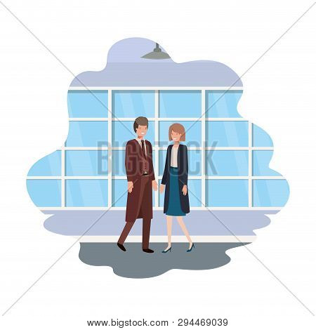 Cuople Of Business With Wall And Windows Vector Illustration Desing