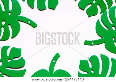 Seamless Background Of Monstera Leaves Colorful . Tropical Palm Leaves Background. Selective Focus