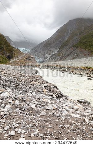 An image of the riverbed of the Franz Josef Glacier, New Zealand