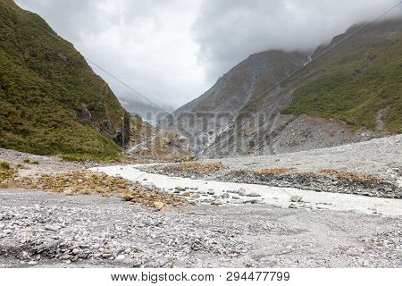 An image of the riverbed of the Franz Josef Glacier, New Zealand