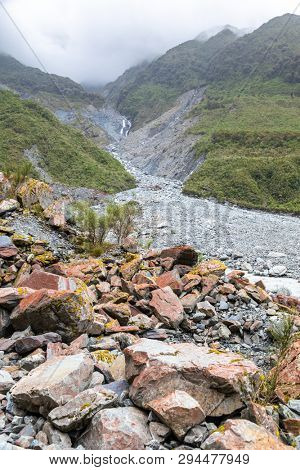 An image of the riverbed of the Franz Josef Glacier, New Zealand