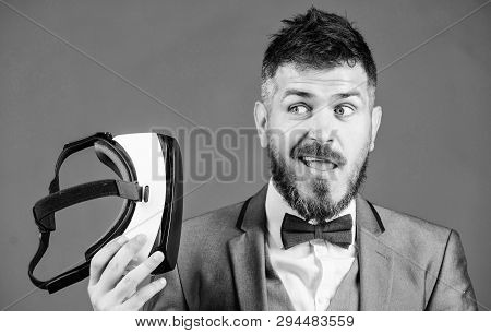 Innovation And Technological Advances. Businessman Explore Virtual Reality. Digital Technology For B