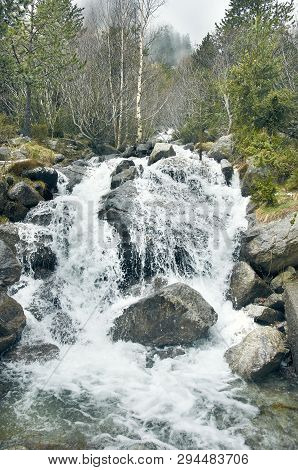 Small Waterfall In Catalan Pyrenees, Spain.