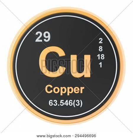 Copper Cu Chemical Element. 3d Rendering Isolated On White Background