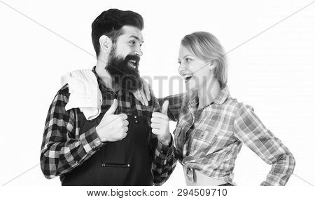 Couple In Love Getting Ready For Barbecue. Picnic And Barbecue. Man Bearded Hipster And Girl Ready F