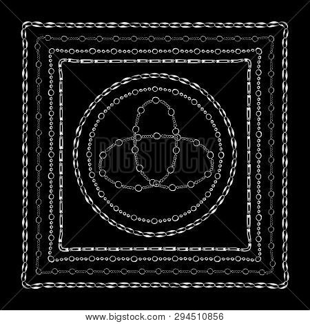 Chains Bandanna Square Silk Scarf Template With Vector Pattern For Textile Or Fabric. Sliver Chain O