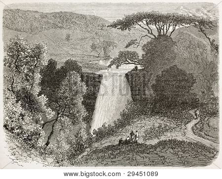 Reb watervallen oude opvatting, Abyssinia. Gemaakt door Ciceri na Lejean, gepubliceerd op Le Tour du Monde, P