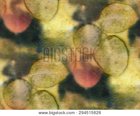 Seamless Botanical Print With Leaf Prints On Natural Silk. Hand-drawn Illustration.