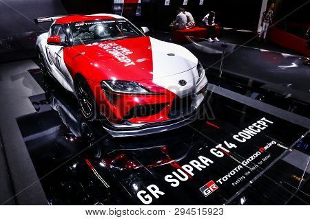 Geneva, Switzerland - March 10, 2019: Concept Race Car Toyota Supra Gt4 Presented At The Annual Gene