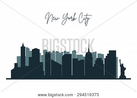 Silhouette Of New York City. Nyc Urban Skyline With 
Skyscrapers, Buildings. Vector.