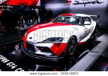 Geneva, Switzerland - March 11, 2019: Concept Race Car Toyota Supra Gt4 Presented At The Annual Gene