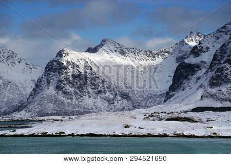 Winter harsh landscape in Lofoten Archipelago, Norway, Europe