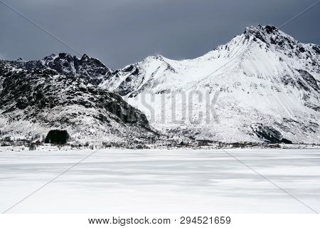 Winter harsh landscape in Lofoten Archipelago, Norway, Europe